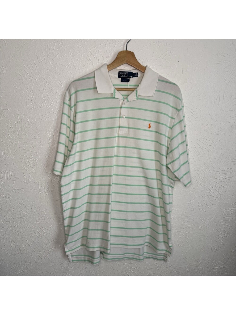 Vintage Polo Ralph Lauren White Green Striped Polo Short Sleeve Golf Shirt Large